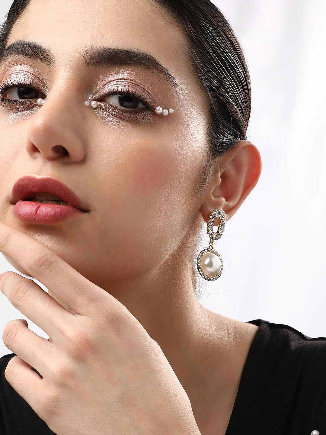 Women White Gold Plated Designer Stone Casual Drop Earring