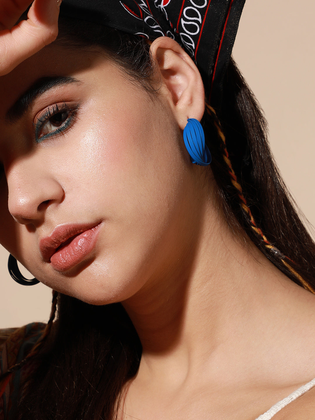 Women Blue Gold Plated Designer Stone Party Drop Earring