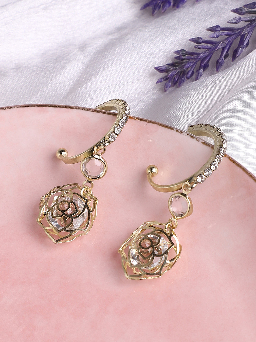 Women Silver Gold Plated Designer Stone Party Drop Earring