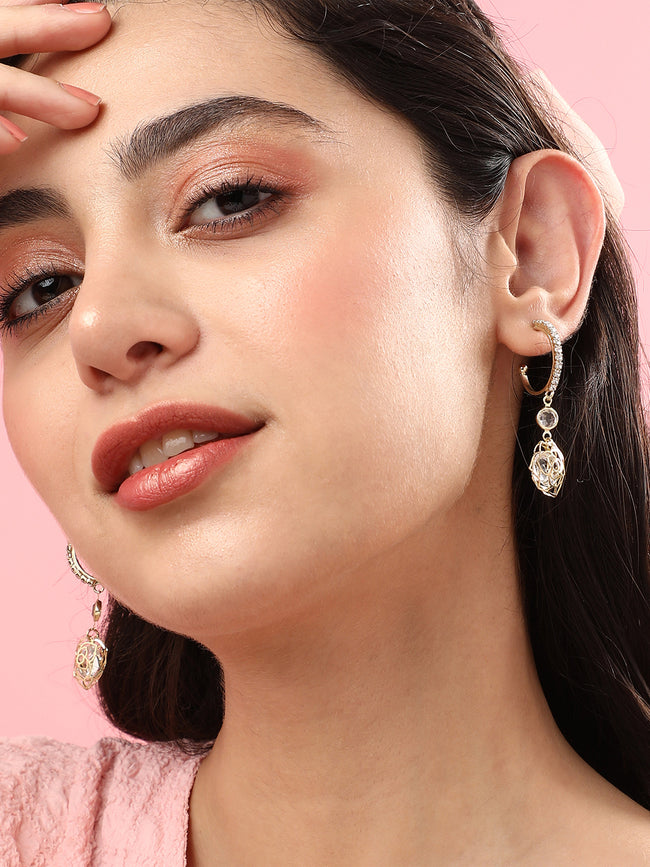 Women Silver Gold Plated Designer Stone Party Drop Earring
