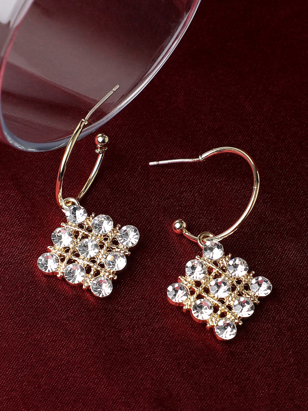 Women Gold Plated Designer Stone Party Hoop Earring