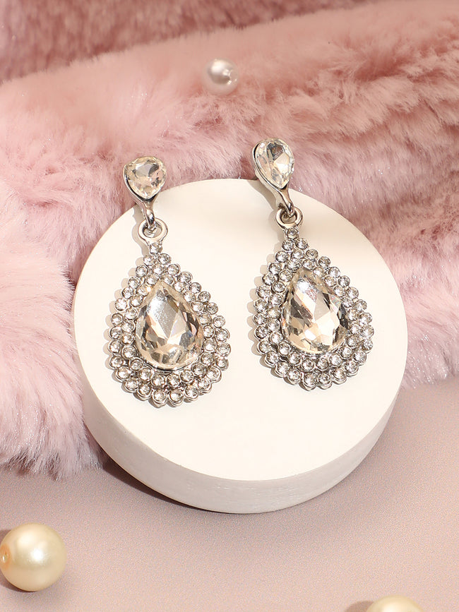 Women Silver Plated Designer Stone Party Drop Earring