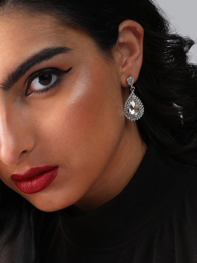 Women Silver Plated Designer Stone Party Drop Earring