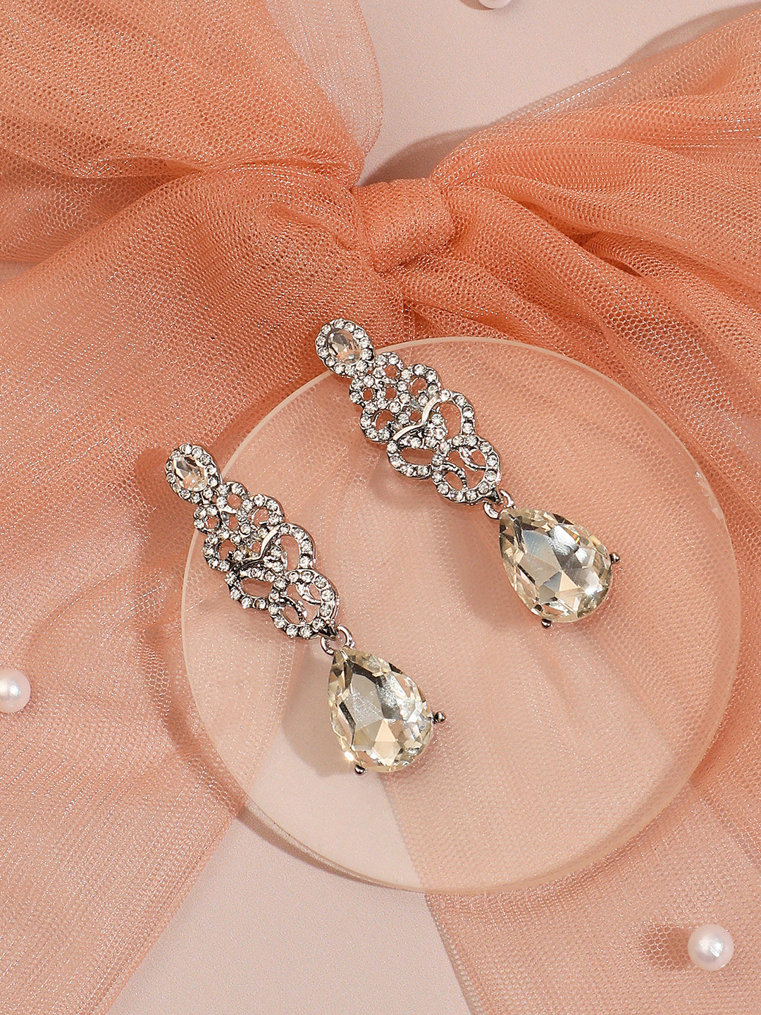 Women Silver Plated Designer Stone Party Drop Earring