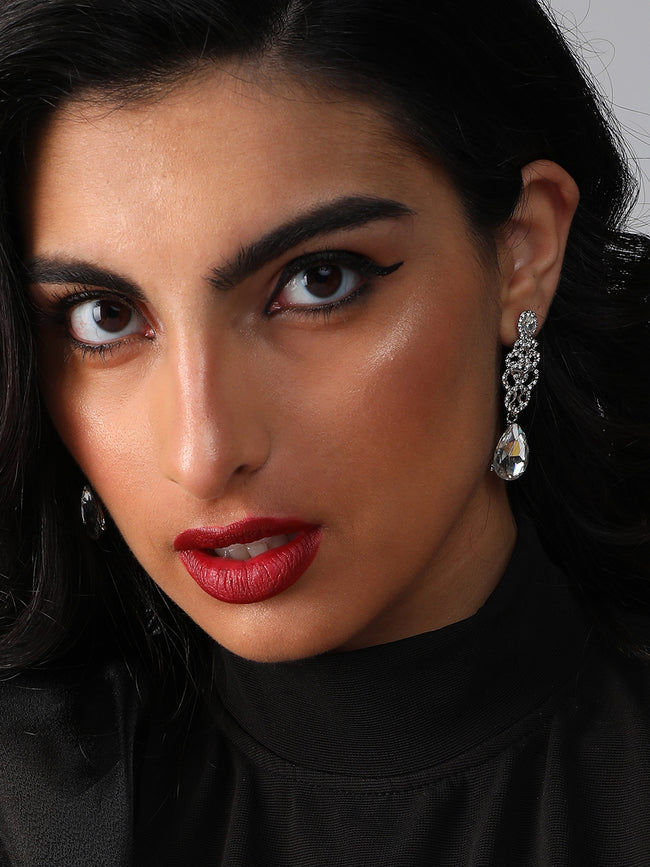 Women Silver Plated Designer Stone Party Drop Earring