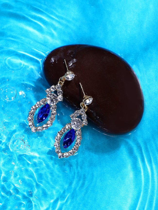 Women Blue Silver Plated Party Drop Earring