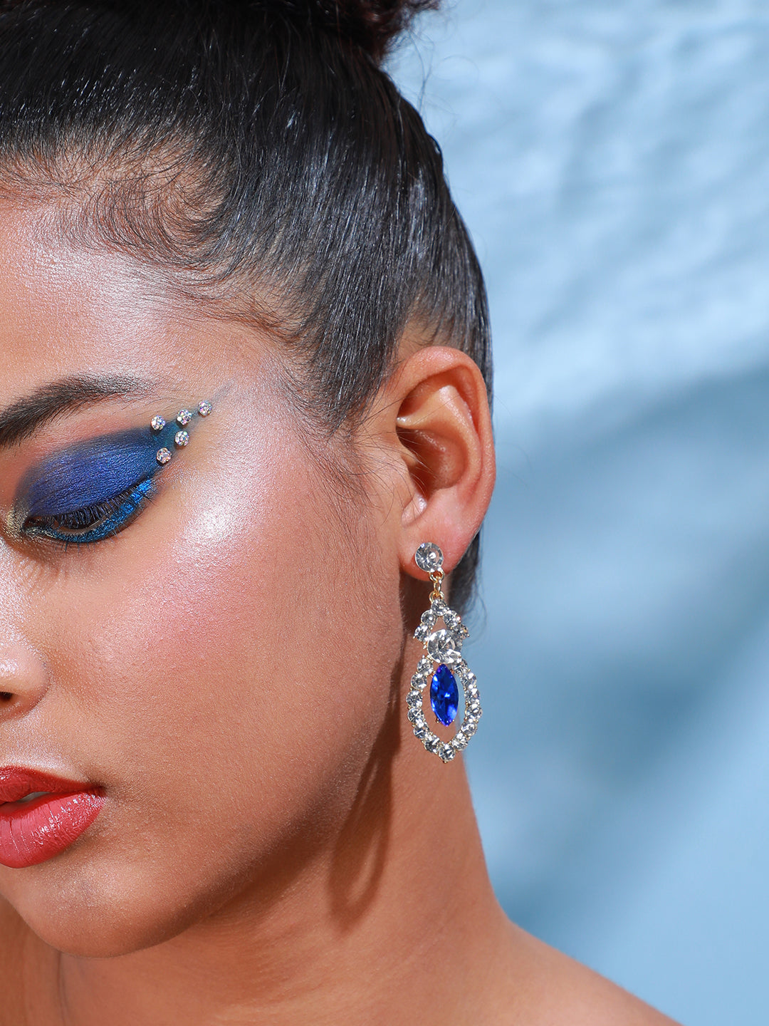 Women Blue Silver Plated Party Drop Earring