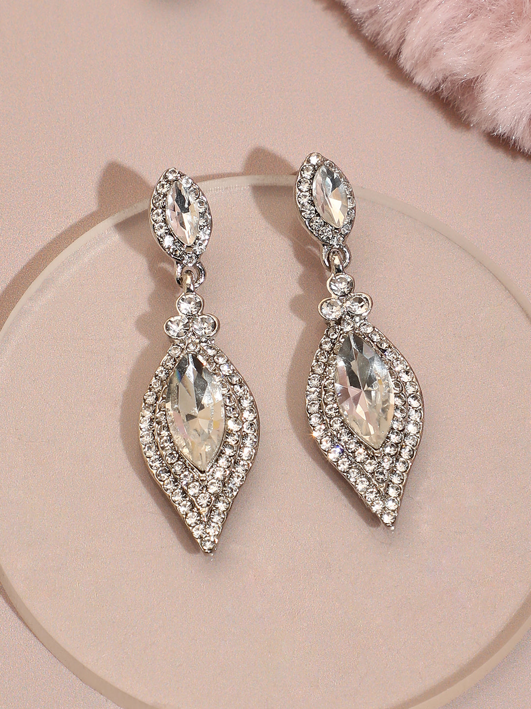 Women Silver Plated Designer Stone Party Drop Earring