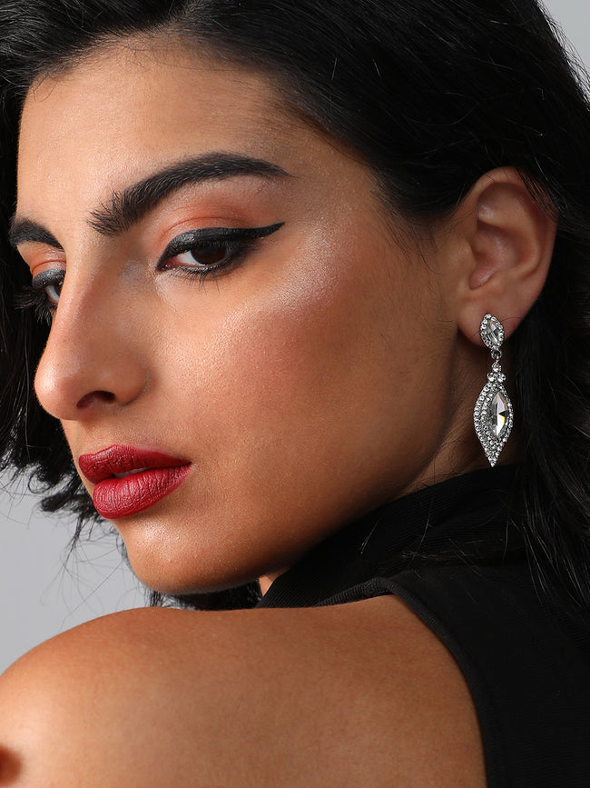 Women Silver Plated Designer Stone Party Drop Earring