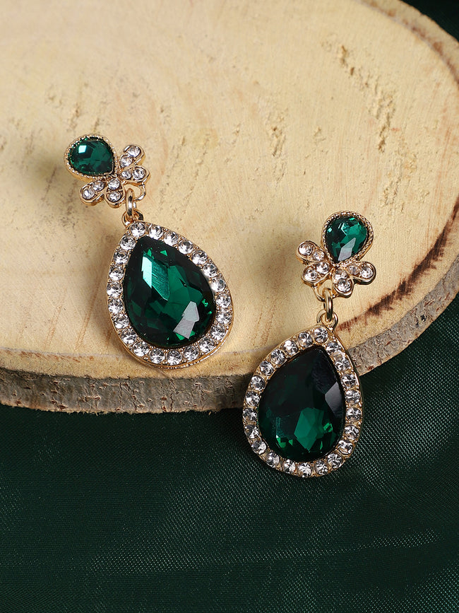 Women Green Stone Casual Drop Earring
