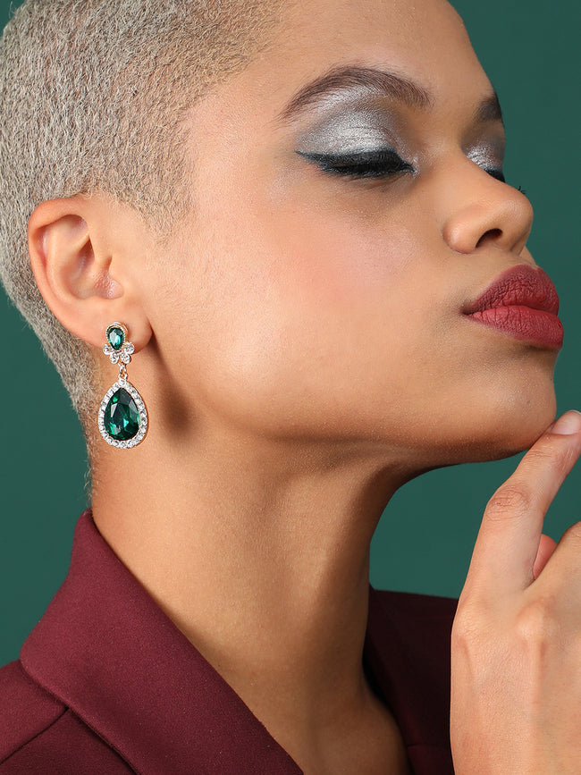 Women Green Stone Casual Drop Earring