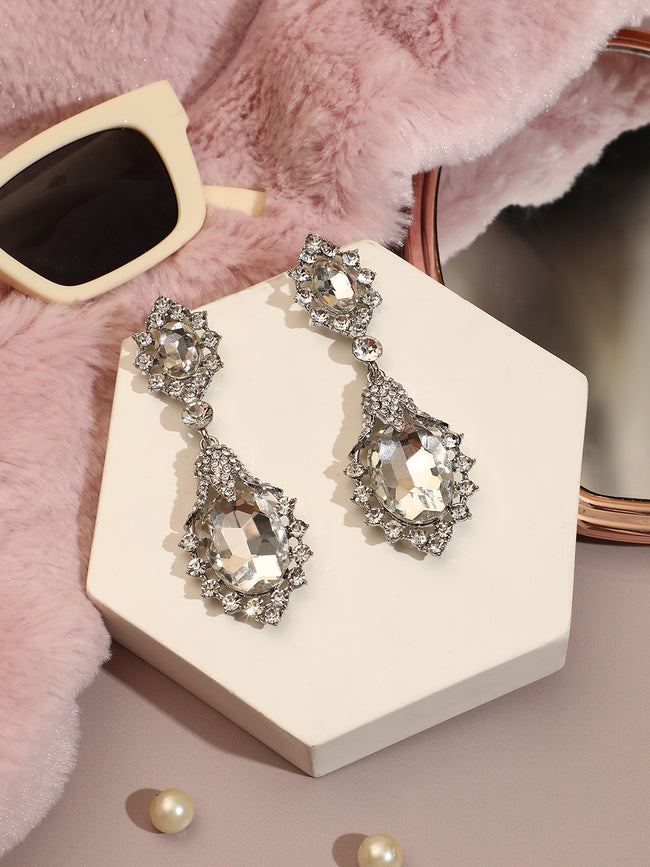 Women Gold Plated Designer Stone Party Drop Earring