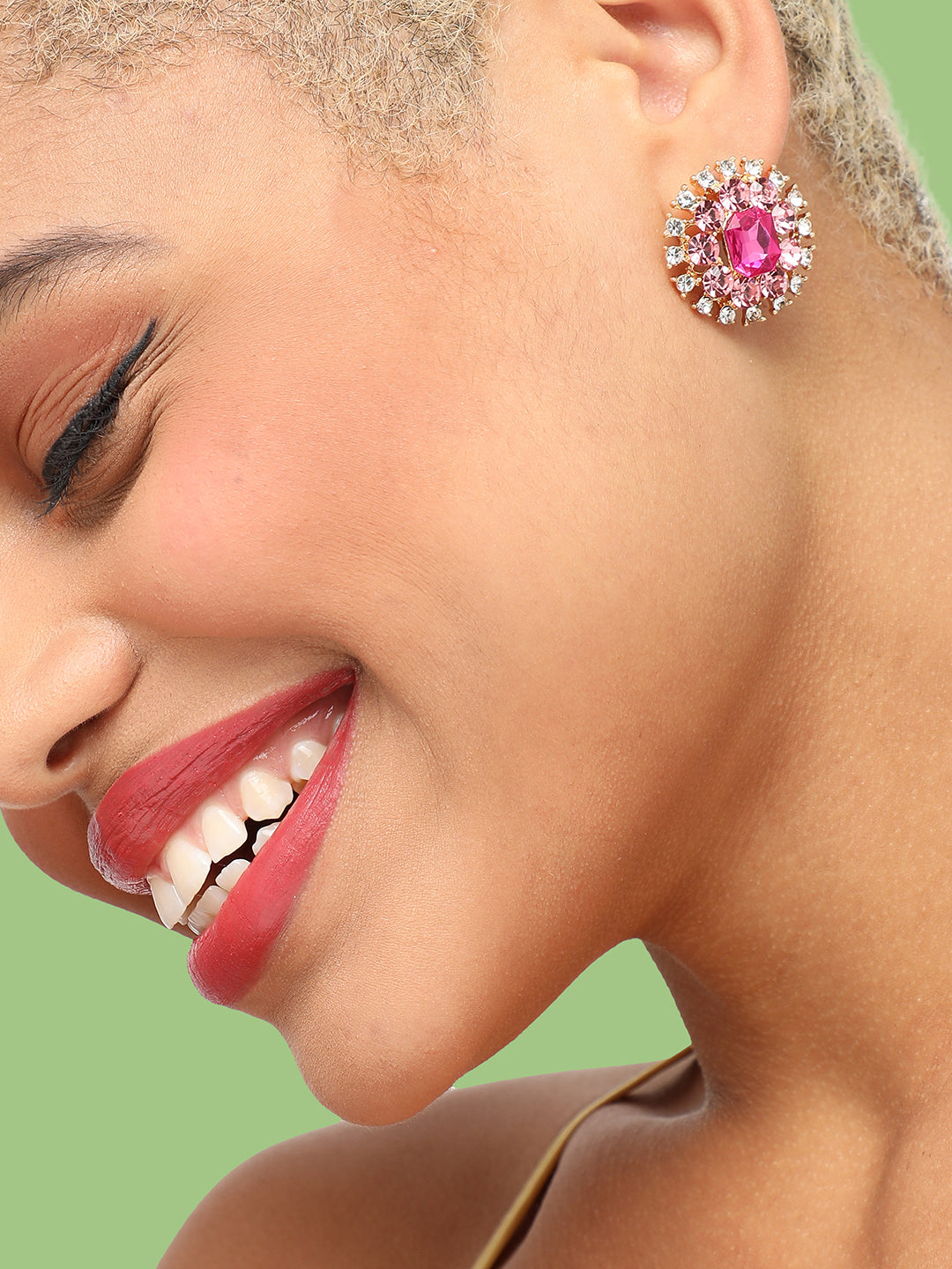 Women Pink Party Designer Stone Hoop Earring