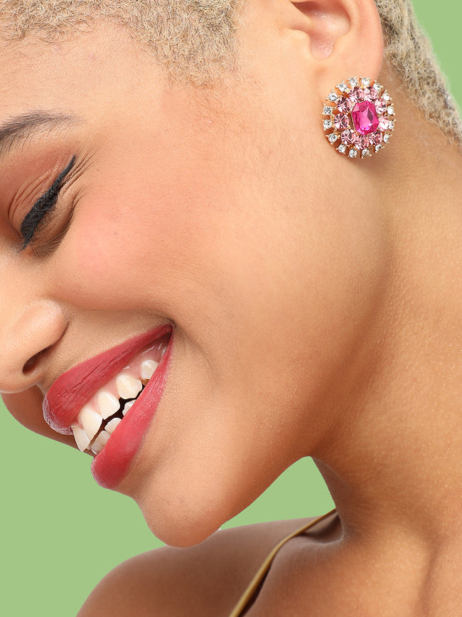 Women Pink Party Designer Stone Hoop Earring