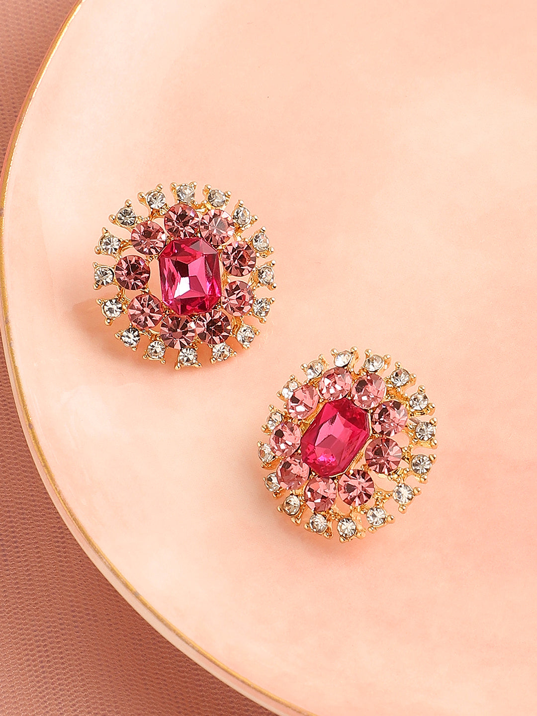 Women Pink Party Designer Stone Hoop Earring