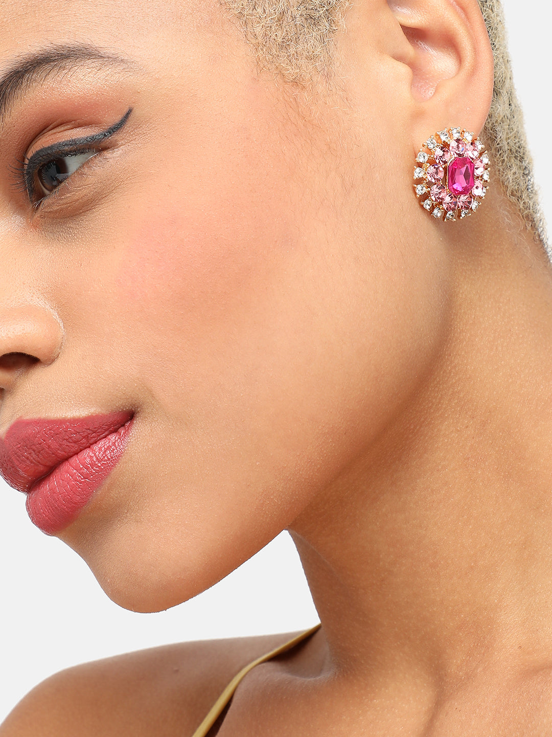 Women Pink Party Designer Stone Hoop Earring