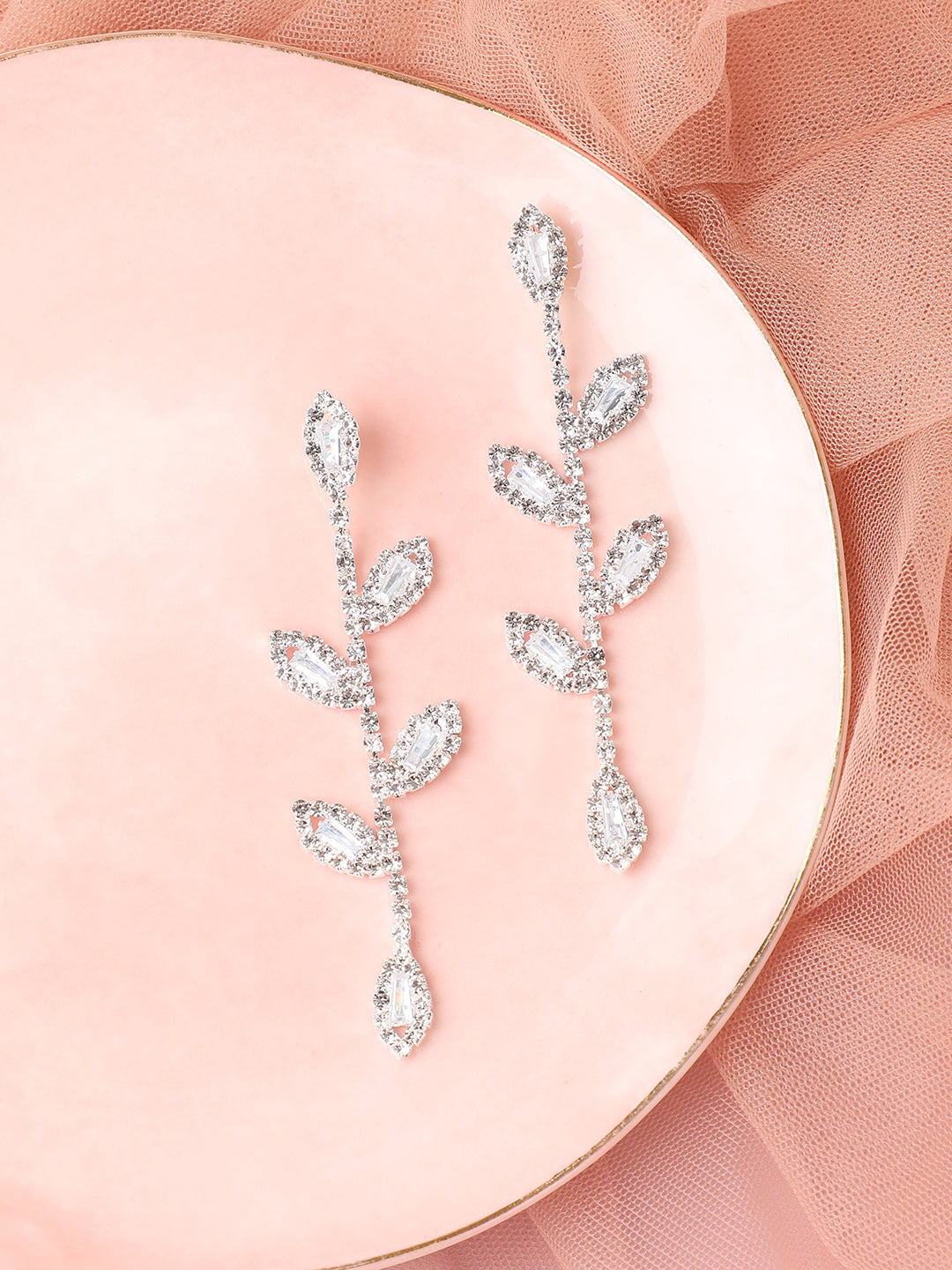 Women Silver Gold Plated Designer Stone Party Drop Earring