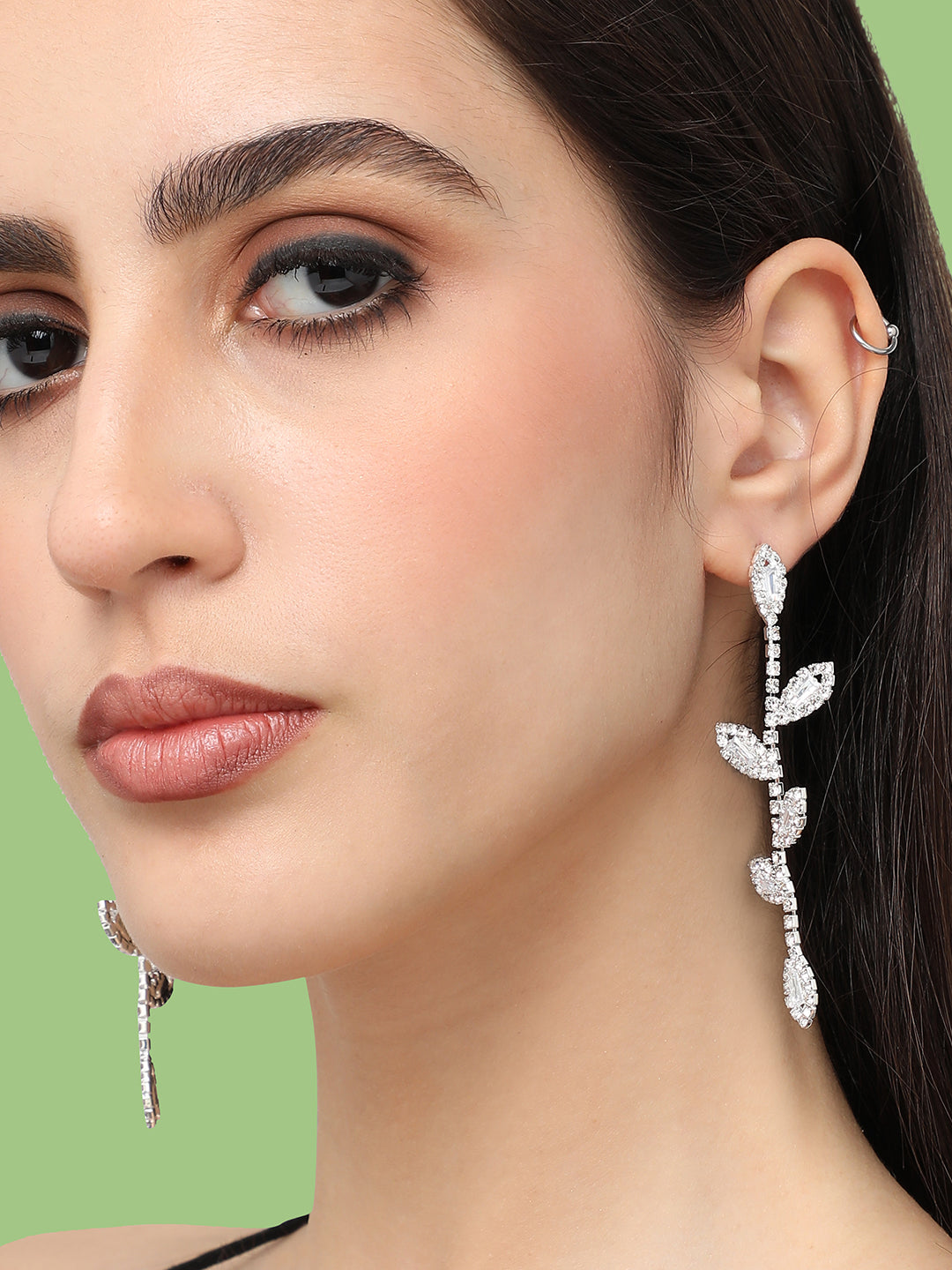 Women Silver Gold Plated Designer Stone Party Drop Earring