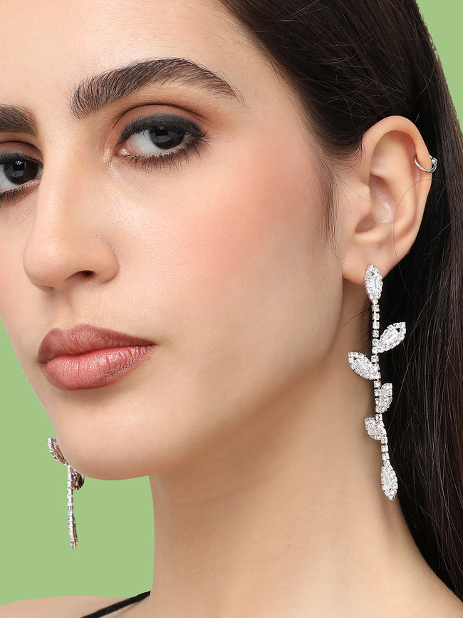 Women Silver Gold Plated Designer Stone Party Drop Earring