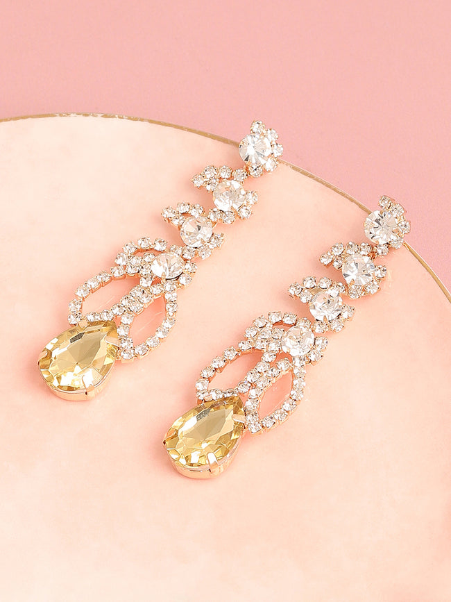 Women Multi Gold Plated Designer Stone Party Drop Earring