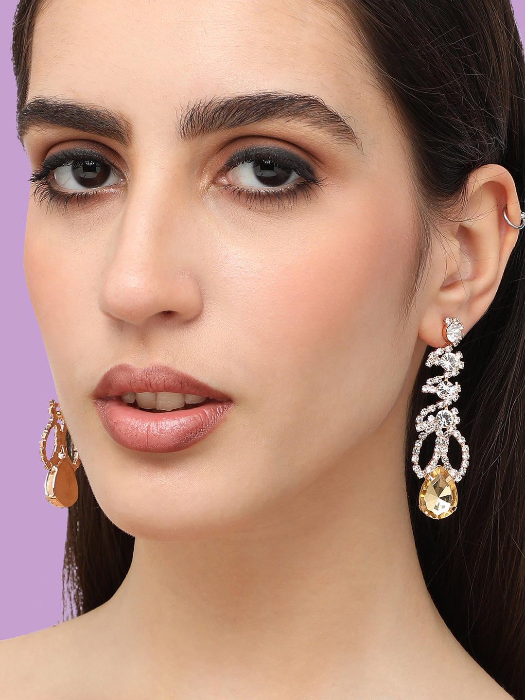 Women Multi Gold Plated Designer Stone Party Drop Earring