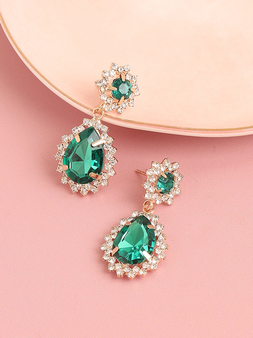 Women Green Gold Plated Designer Stone Party Drop Earring