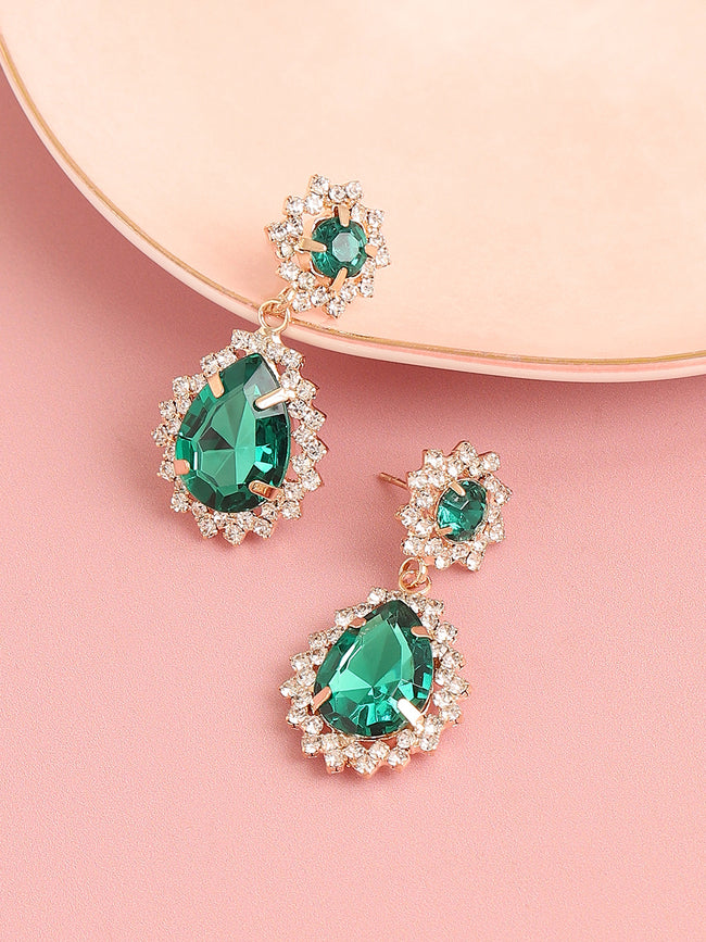 Women Green Gold Plated Designer Stone Party Drop Earring