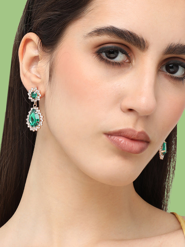 Women Green Gold Plated Designer Stone Party Drop Earring