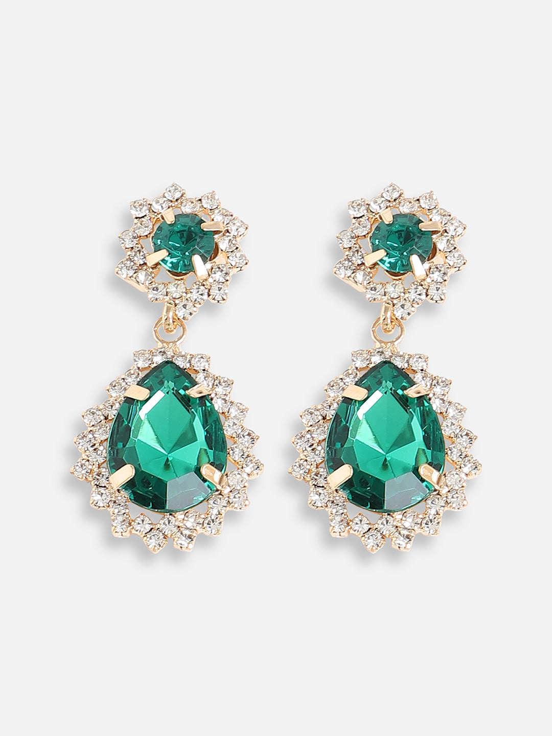 Women Green Gold Plated Designer Stone Party Drop Earring