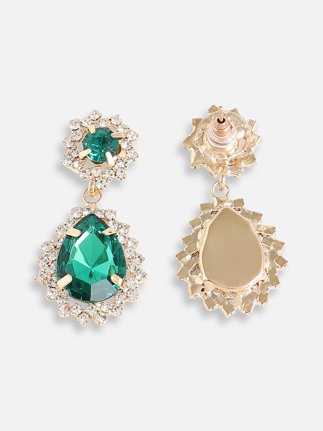 Women Green Gold Plated Designer Stone Party Drop Earring