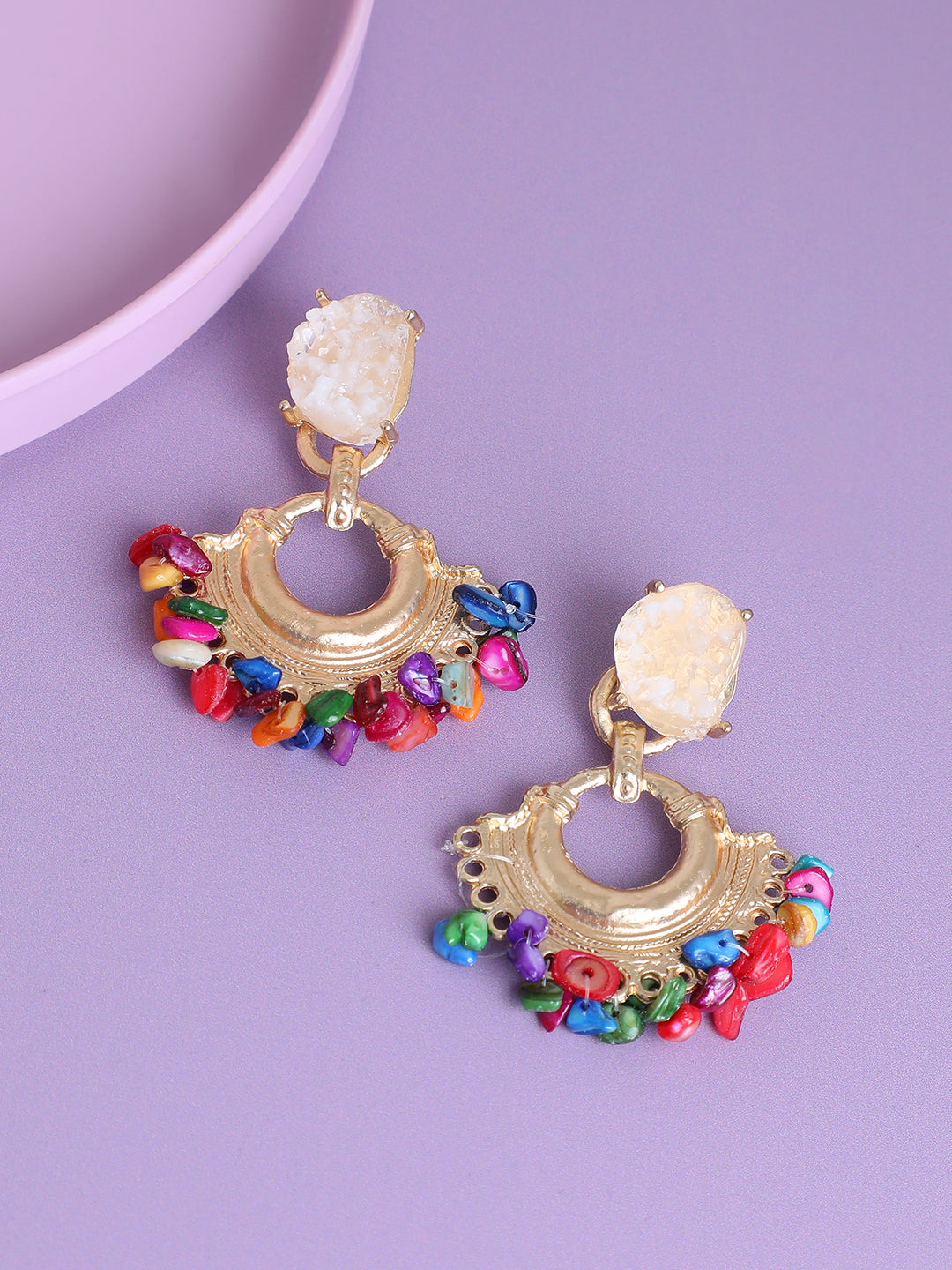 Women Multi Gold Plated Designer Party Drop Earring