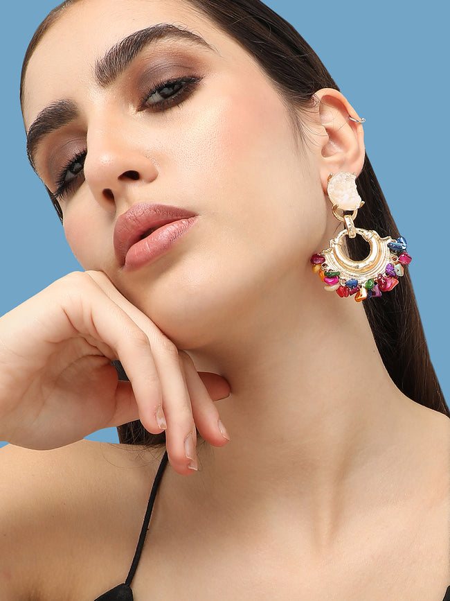 Women Multi Gold Plated Designer Party Drop Earring
