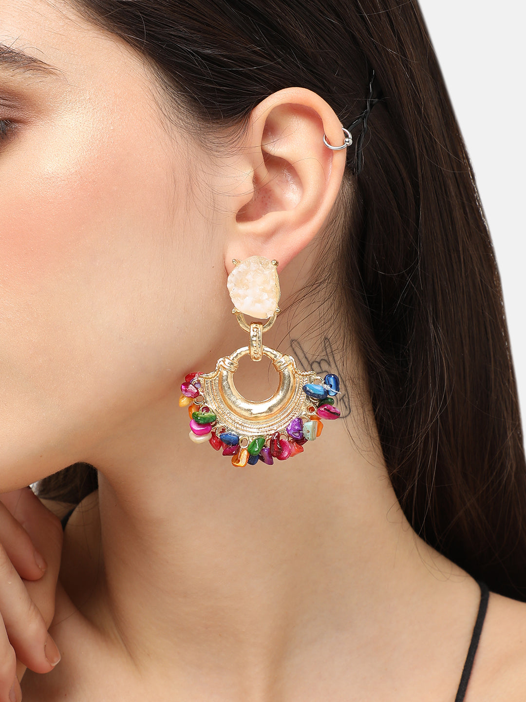 Women Multi Gold Plated Designer Party Drop Earring