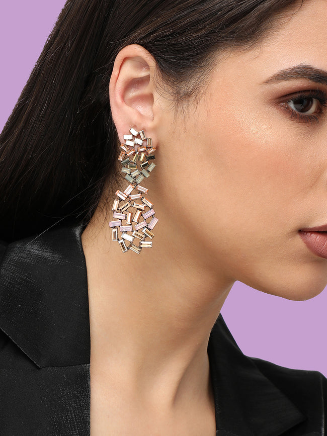 Women Gold Plated Designer Stone Party Drop Earring