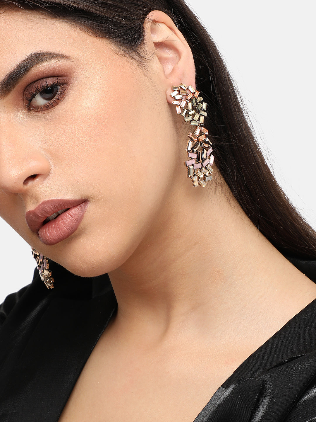 Women Gold Plated Designer Stone Party Drop Earring