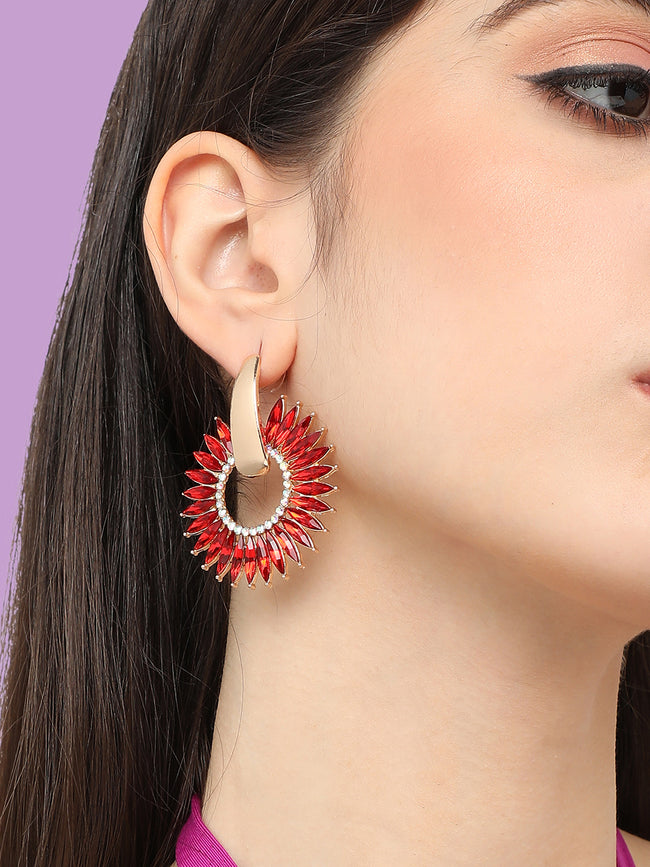 Women Red Gold Plated Designer Stone Party Drop Earring