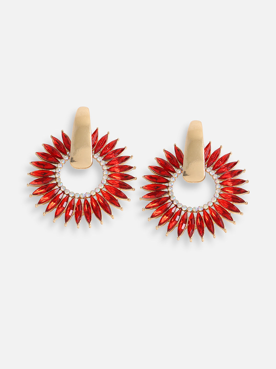 Women Red Gold Plated Designer Stone Party Drop Earring
