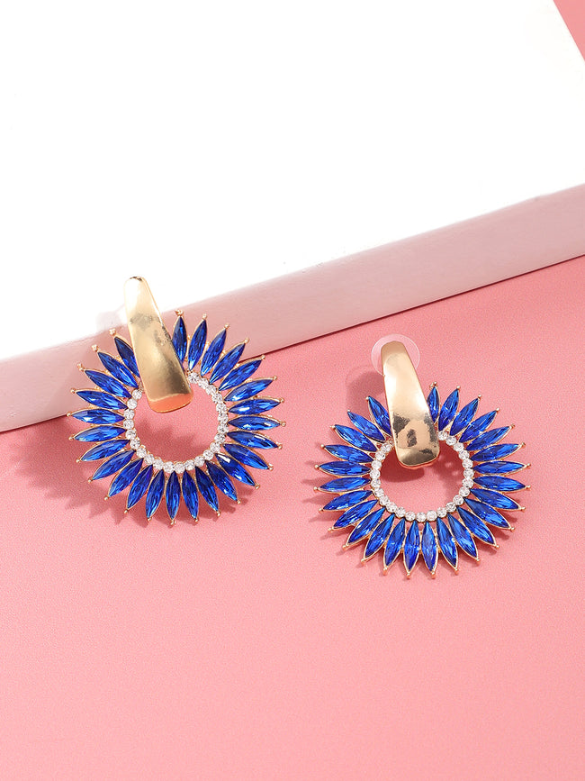 Women Blue Gold Plated Designer Stone Party Drop Earring