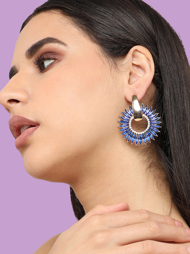 Women Blue Gold Plated Designer Stone Party Drop Earring