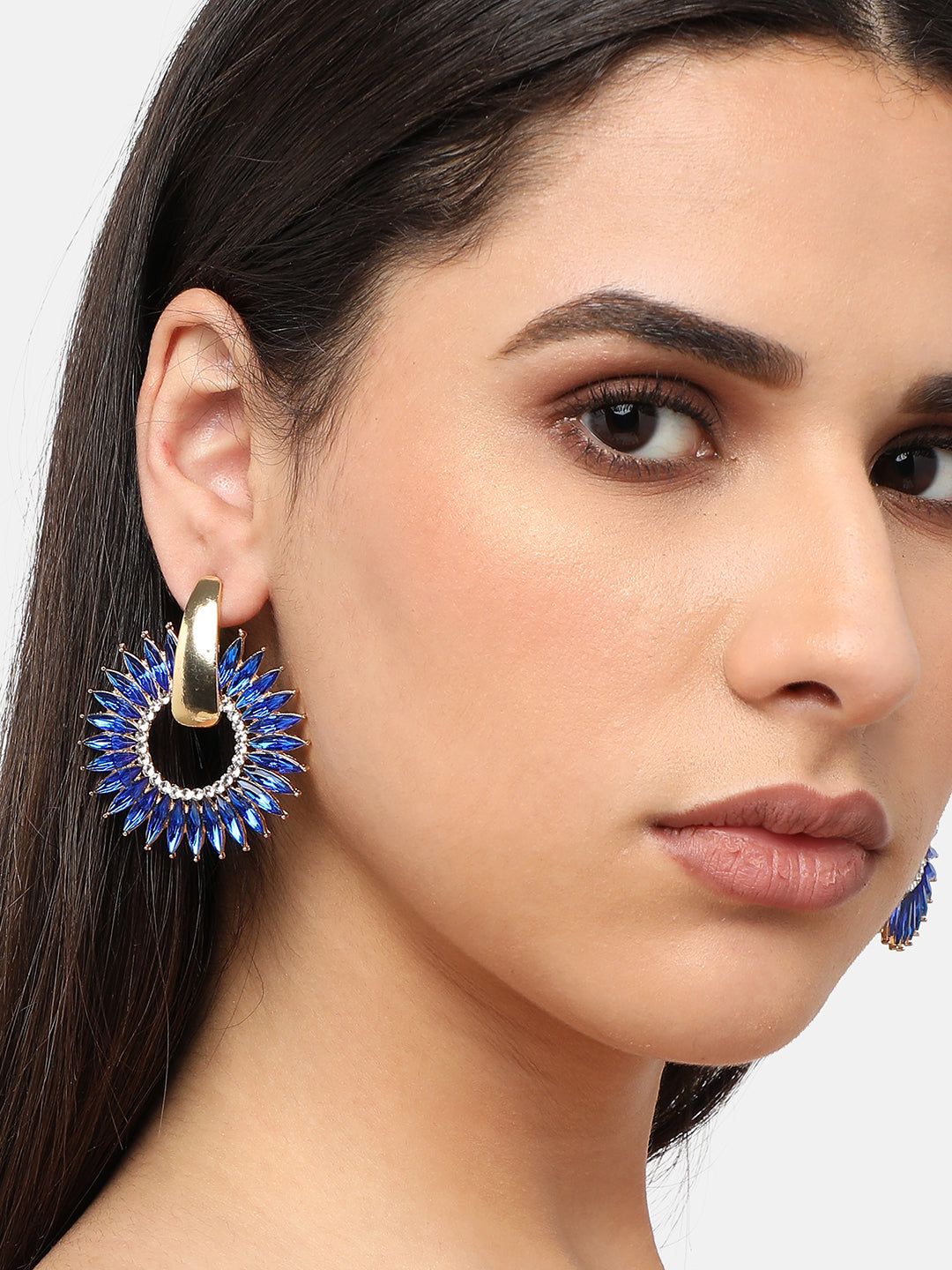 Women Blue Gold Plated Designer Stone Party Drop Earring
