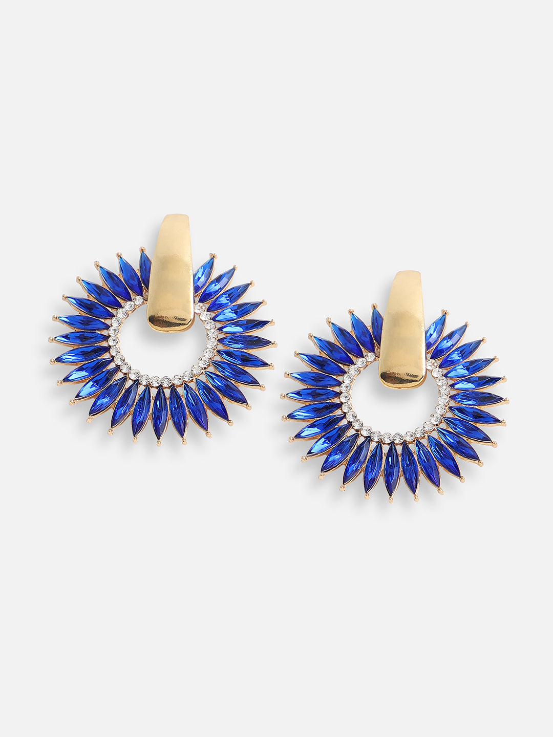 Women Blue Gold Plated Designer Stone Party Drop Earring