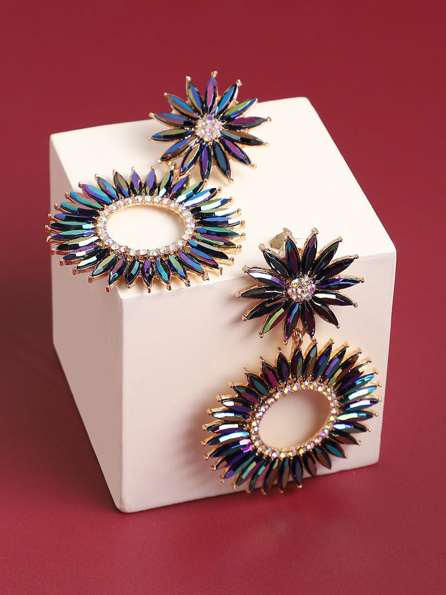 Women Blue Gold Plated Designer Stone Party Drop Earring