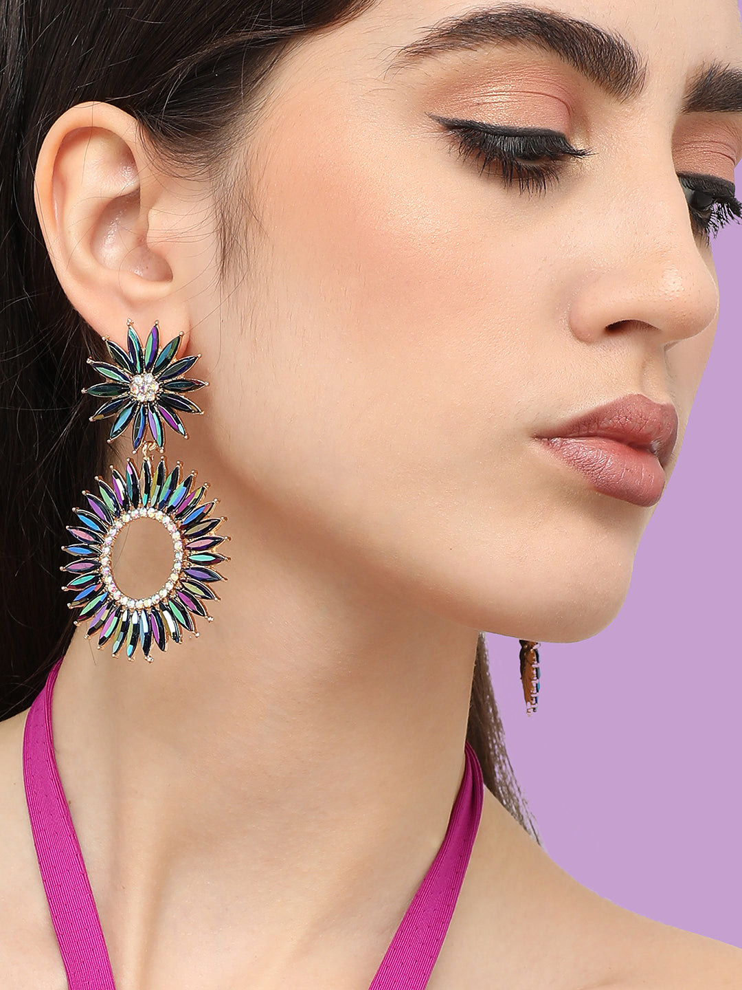 Women Blue Gold Plated Designer Stone Party Drop Earring