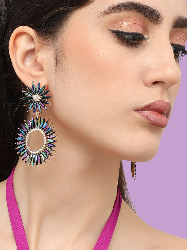 Women Blue Gold Plated Designer Stone Party Drop Earring