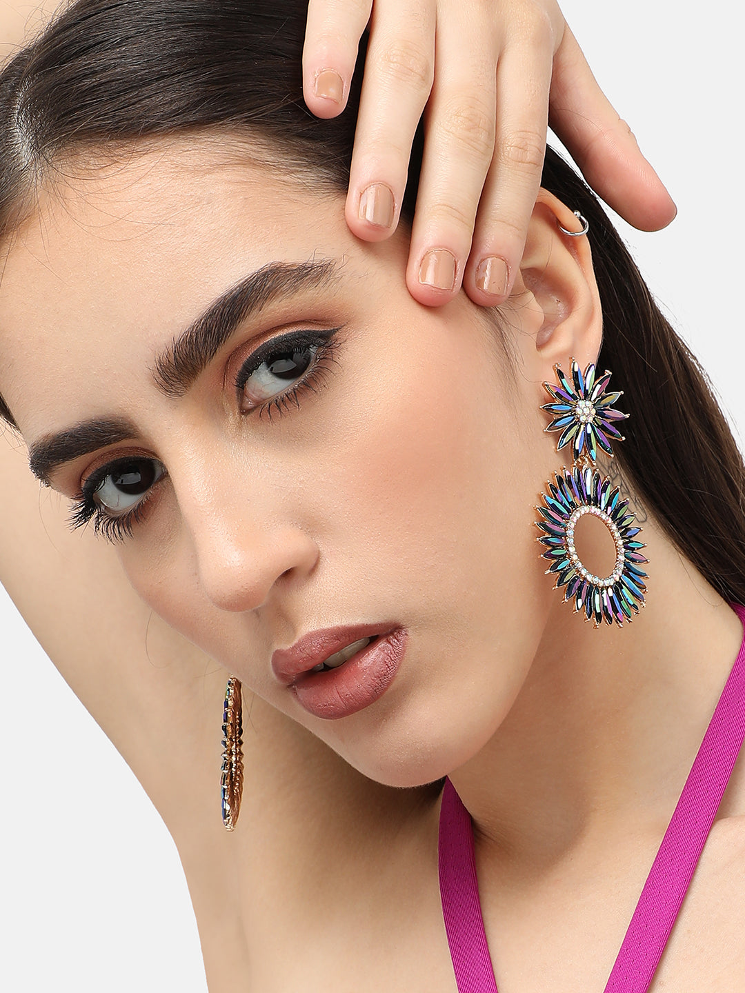 Women Blue Gold Plated Designer Stone Party Drop Earring