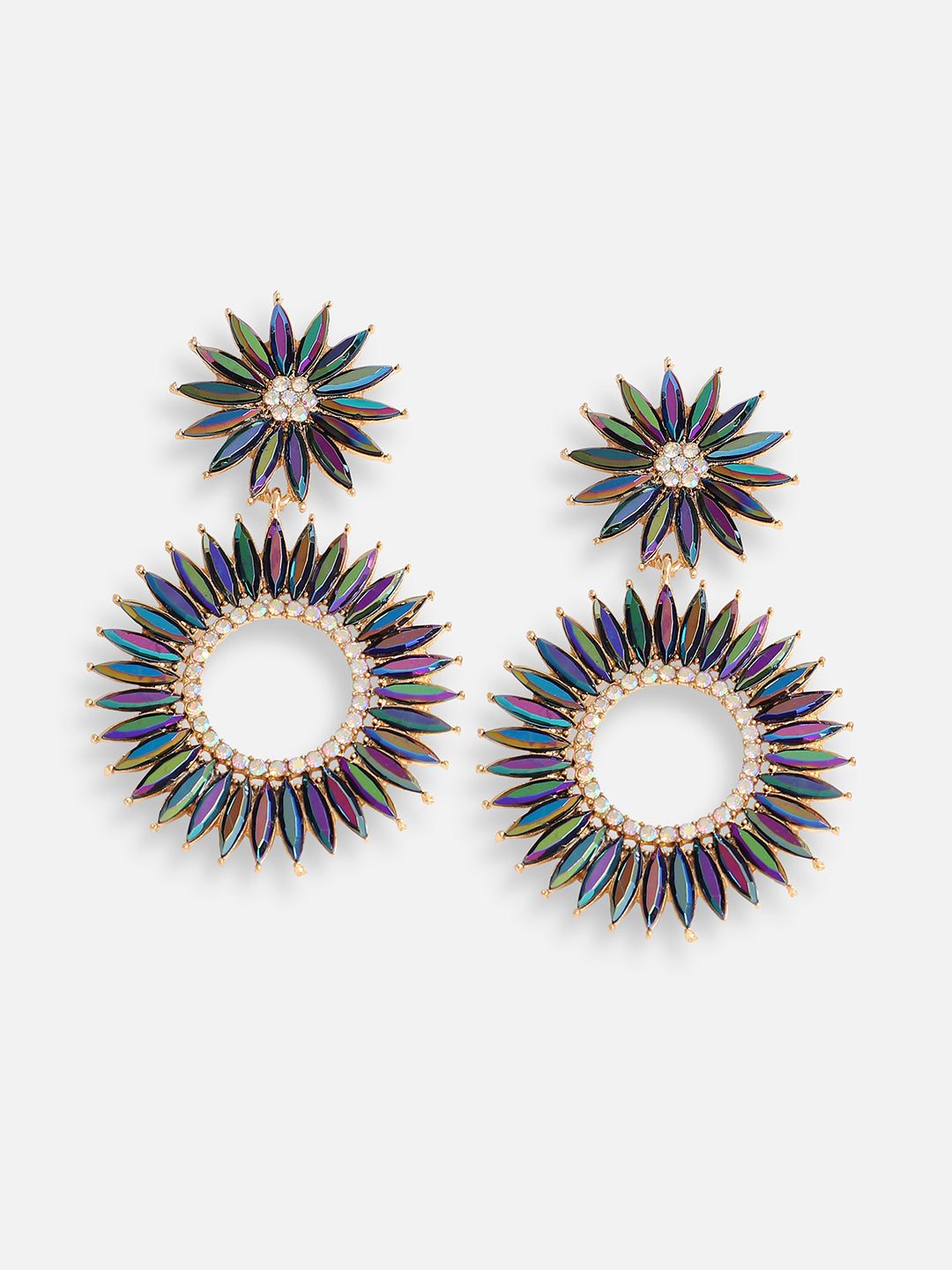Women Blue Gold Plated Designer Stone Party Drop Earring