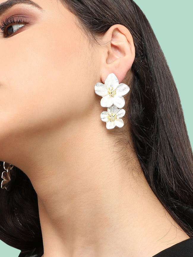 Women White Gold Plated Designer Stone Party Drop Earring