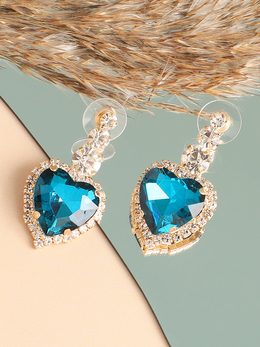 Women Blue Gold Plated Designer Stone Party Drop Earring
