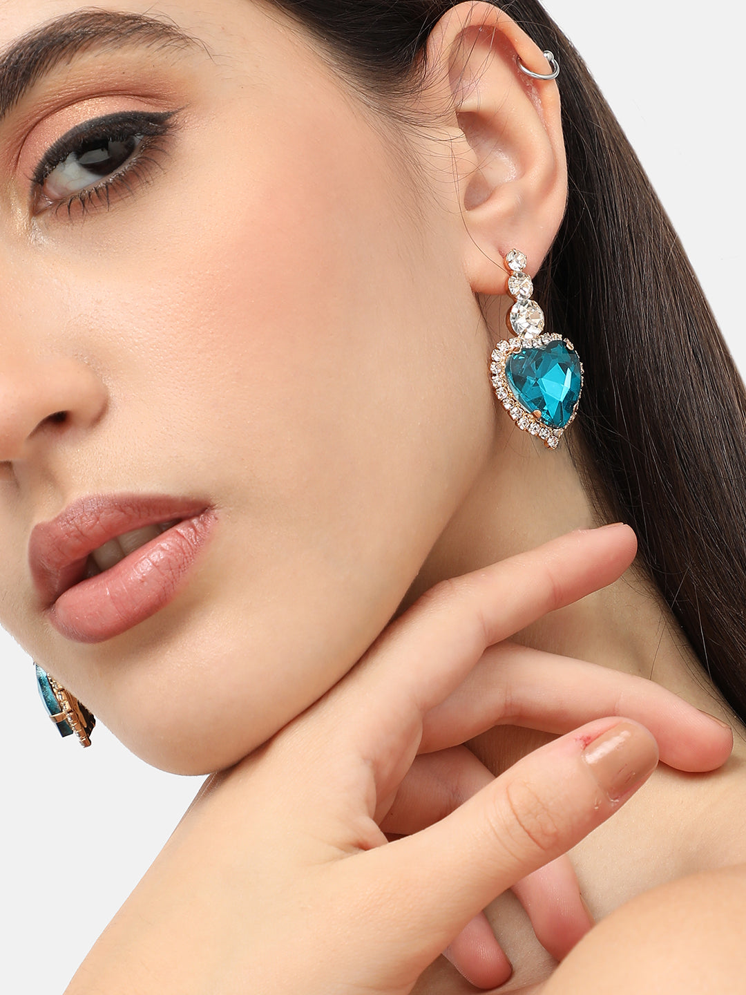 Women Blue Gold Plated Designer Stone Party Drop Earring