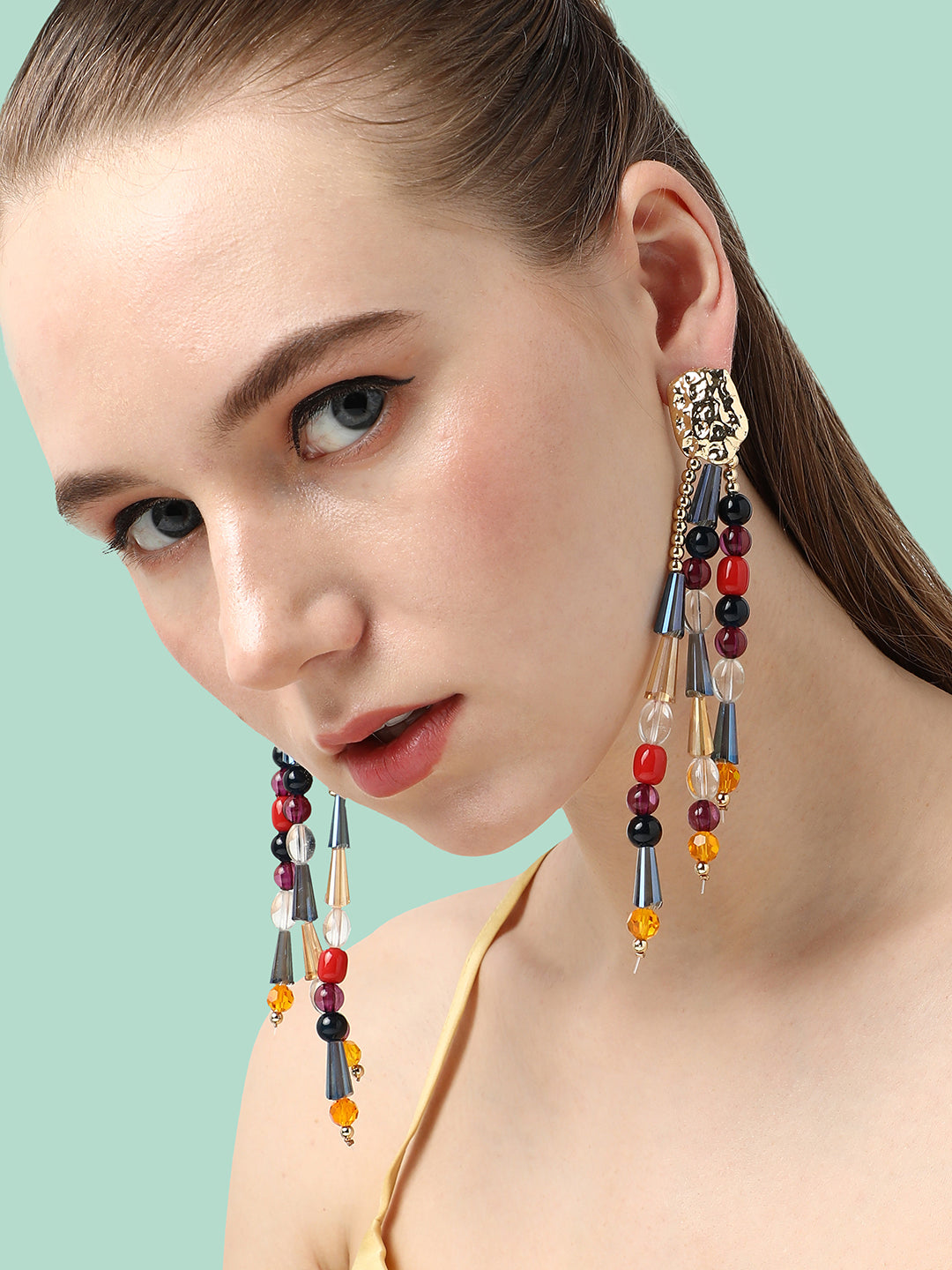 Women Gold Plated Party Designer Stone Drop Earring